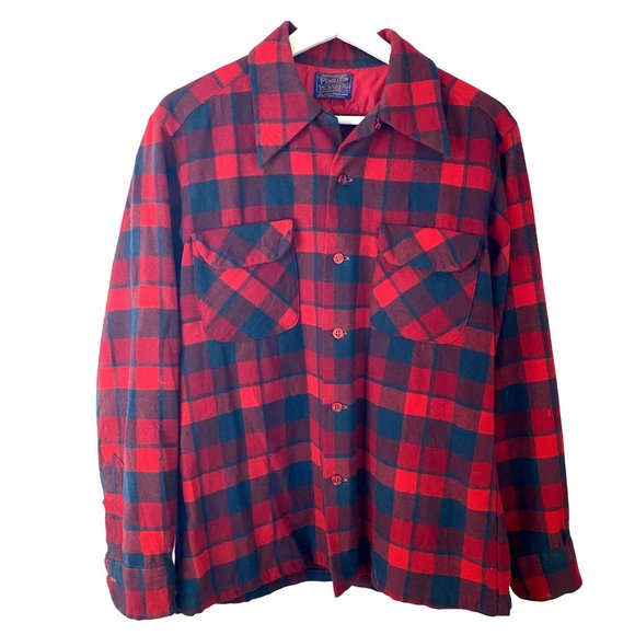 Pendleton 100% Virgin Wool Plaid Shirt Mens M Outdoor Camping Chores Hiking‎ - Picture 1 of 11